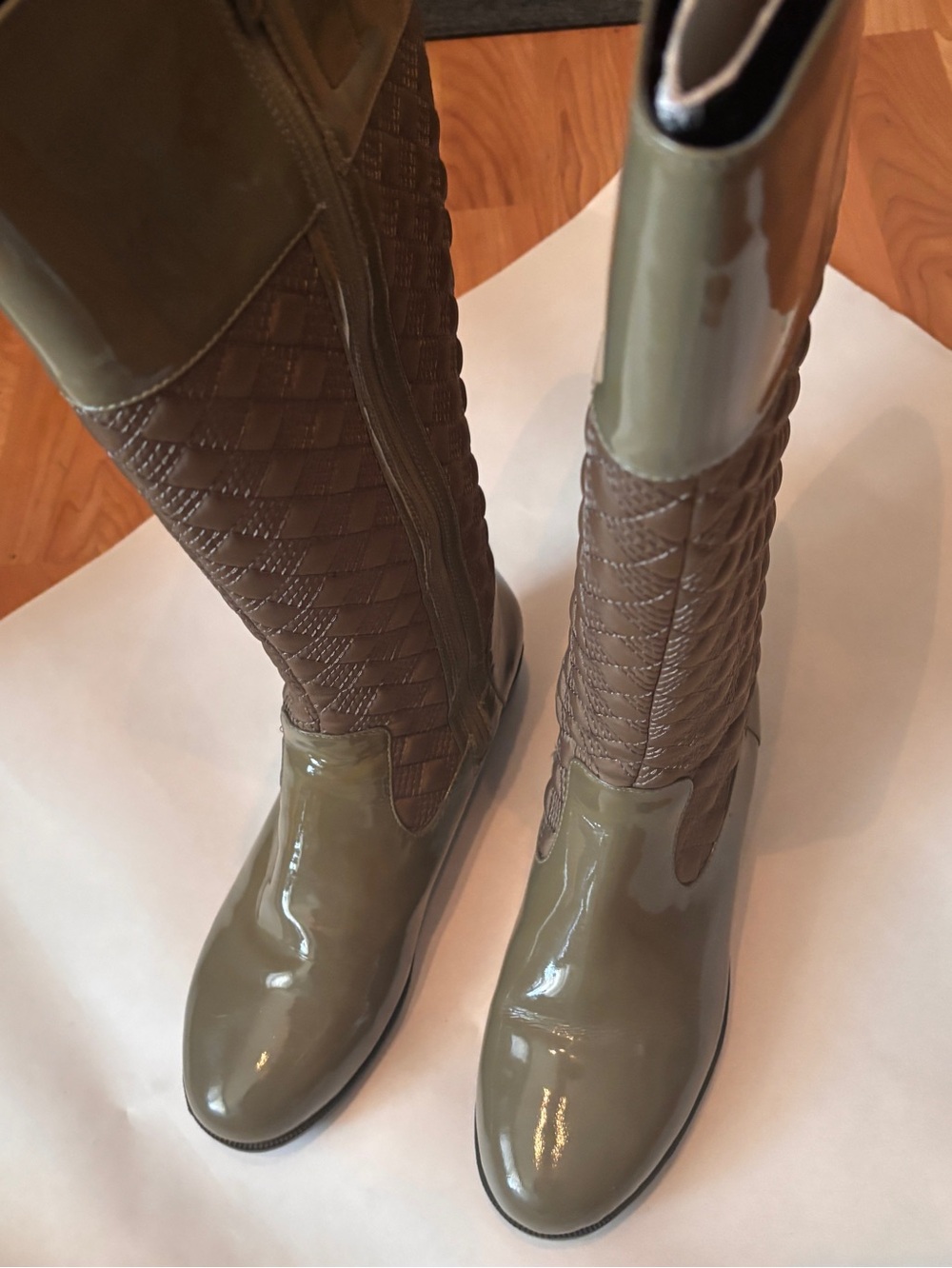 Cole Haan/Nike Air Women's Olive Green Quilted Mid-Calf Rain Boots - Size 7